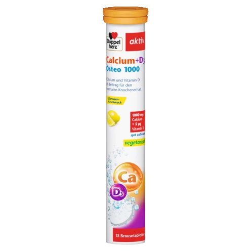 Abbildung der Produktverpackung Doppelherz aktiv Calcium + D3 Osteo 1000 Brausetabletten Frontansicht